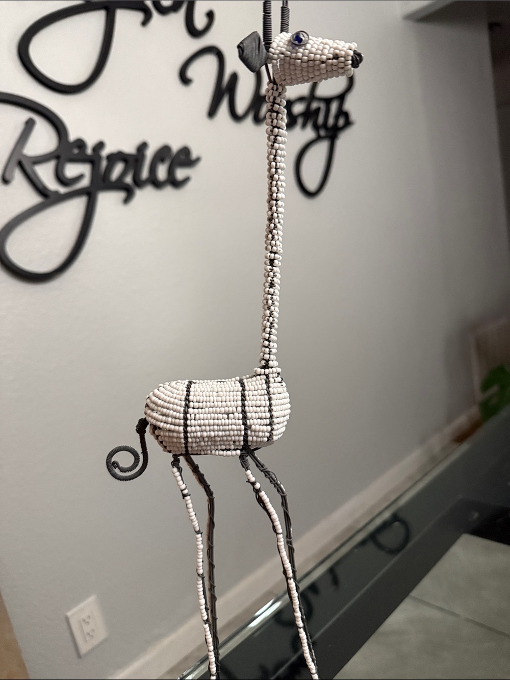 Beaded Giraffe Sculpture - White and Black - Picture 3 of 4